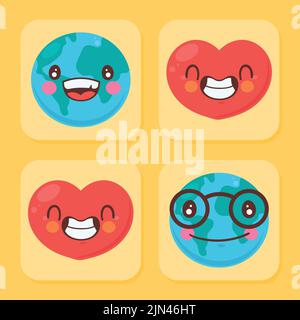 quattro emoticoni felice impostare icone Illustrazione Vettoriale