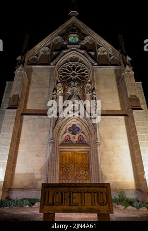 Loretto Chapel at Night, Santa Fe, New Mexico, USA Foto Stock