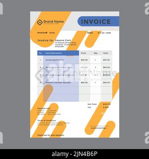 Modello di fattura creativa aziendale. Fattura commerciale per la vostra azienda Illustrazione Vettoriale