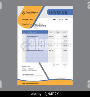Modello di fattura creativa aziendale. Fattura commerciale per la vostra azienda Illustrazione Vettoriale