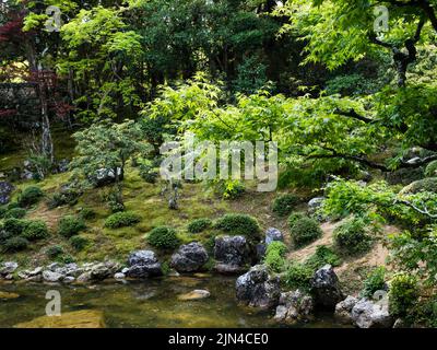 Kochi, Giappone - 6 aprile 2018: Tradizionale giardino giapponese sul terreno di Chikurinji, tempio numero 31 di pellegrinaggio Shikoku Foto Stock