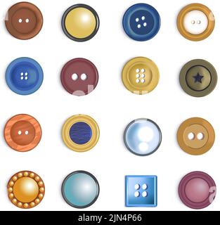 Bottoni per cucire, accessorio alla moda ed elegante Illustrazione Vettoriale