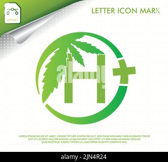 Lettera H con logo verde del vettore foglia di cannabis Illustrazione Vettoriale