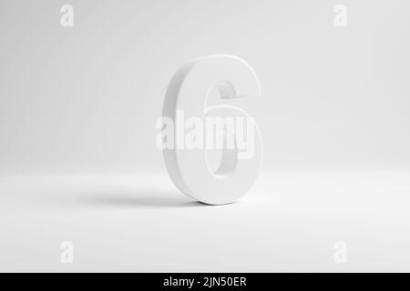 Numero sei su sfondo bianco. 3D rendering. Foto Stock