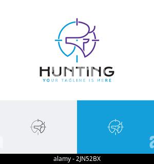 Logo Deer Hunting Circle Target Hunter Line Illustrazione Vettoriale