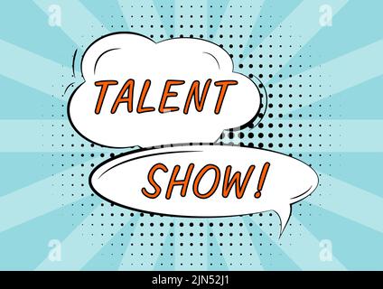 Ispirazione che mostra il segno Talent Show. Word for Competition of entertainers show lanciare le loro performance Cloud e Oval Blank Speech Bubbles Foto Stock
