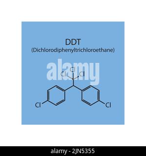 Struttura chimica del pesticida DDT su sfondo blu. Illustrazione Vettoriale