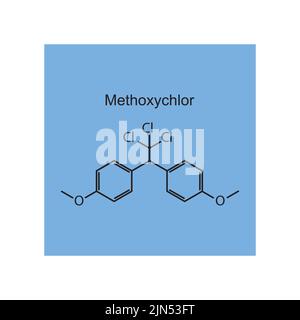 Struttura chimica del pesticida metossiclor su sfondo blu. Illustrazione Vettoriale
