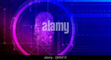 2D Illustrazione concetto di tecnologia di scansione con impronte digitali Foto Stock