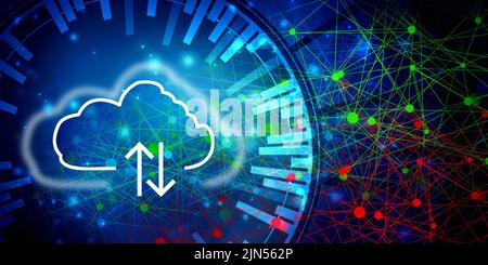 2d immagine che carica la freccia di download con il cloud Foto Stock