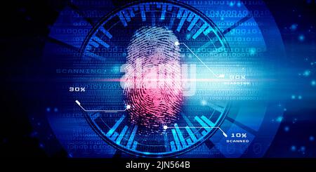 2D Illustrazione concetto di tecnologia di scansione con impronte digitali Foto Stock