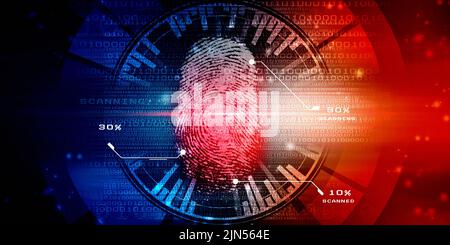 2D Illustrazione concetto di tecnologia di scansione con impronte digitali Foto Stock
