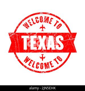 Benvenuto al francobollo rotondo rosso del Texas Illustrazione Vettoriale