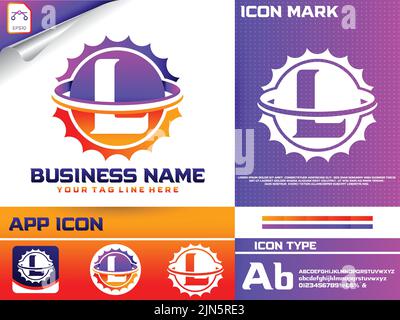 Logo della lettera l dell'automobile all'interno della forma dell'ingranaggio Illustrazione Vettoriale