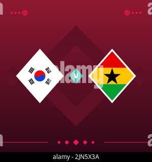corea del sud, ghana world football 2022 partita contro su sfondo rosso. illustrazione vettoriale. Illustrazione Vettoriale