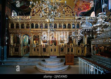 Altare del Sacro Monastero di Agios Gerasimos dell'isola di Cefalonia, Grecia Foto Stock