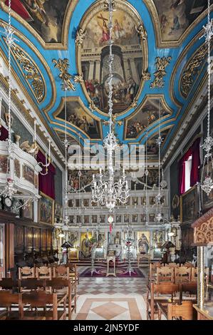 L'interno della Chiesa di San Ioannis il precursore, Corfù città in Grecia Foto Stock