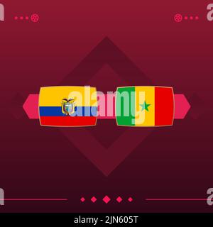 ecuador, senegal world football 2022 partita contro su sfondo rosso. illustrazione vettoriale. Illustrazione Vettoriale