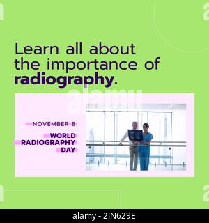Composizione del testo della giornata mondiale di radiografia su medici caucasici con raggi x Foto Stock