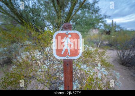 Segnaletica per i sentieri escursionistici presso il Sabino Canyon state Park a Tucson, Arizona Foto Stock