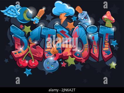 Graffiti Styled Vector Graphics Design - lo stato di Detroit, Michigan Illustrazione Vettoriale