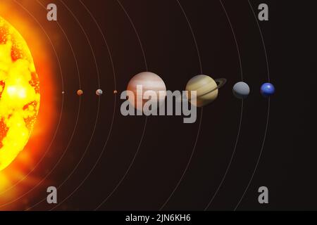 Sistema solare e pianeti nello spazio esterno. Elementi di questa immagine forniti dalla NASA. 3D rappresentazione illustrazione. Foto Stock