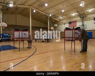 Racine, Wisconsin, Stati Uniti. 9th ago 2022. Gli elettori si sono espressi a votare di persona all’apertura delle elezioni primarie di WisconsinÃs Partisan. (Credit Image: © sue Dorfman/ZUMA Press Wire) Credit: ZUMA Press, Inc./Alamy Live News Foto Stock