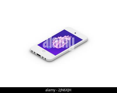 3D Illustrazione del piano isometrico di salute del cuore, controllo proffecional di specialista di Cardiologia, app mobili, assistenza medica in linea, illustratore Foto Stock