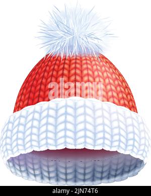 Cappello in stile beanie a maglia moderna a due colori con pompom per copricapo invernale con stampa piatta e vettoriale Illustrazione Vettoriale