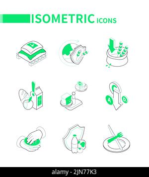 Crop failure and food prices - linea moderna icone isometriche set Illustrazione Vettoriale
