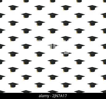 Tappo di graduazione e rotolo di diploma sfondo senza cuciture. Modello simbolo anniversario di celebrazione dell'istruzione superiore. Sfondo nero texture. Vettore illustraz Illustrazione Vettoriale