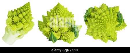 Cavolo romanesco broccoli o cavolfiore romano isolato su sfondo bianco. Set o raccolta Foto Stock