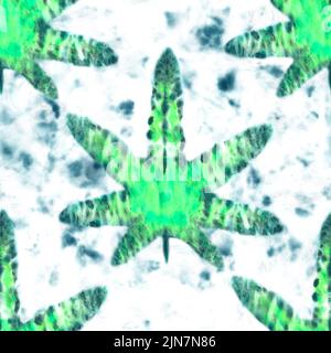 Cravatta colorante marijuana lascia senza cuciture pattern. Elementi dipinti a mano su sfondo bianco. Trama astratta. Сoncept della legalizzazione dei cannabini medici Foto Stock