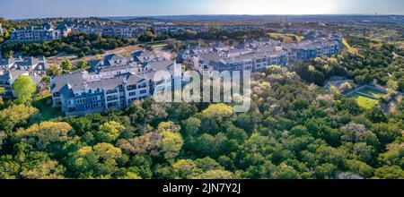 Austin, Texas - Vista aerea panoramica della zona del complesso di appartamenti Foto Stock