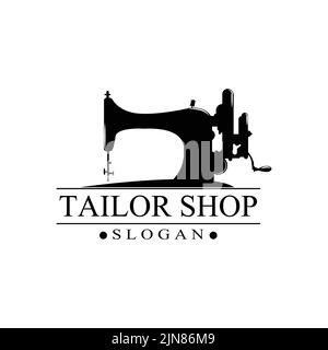 Simbolo icona del logo vintage Tailor Shop. Tessile o industriale. Concetto di illustrazione vettoriale Illustrazione Vettoriale