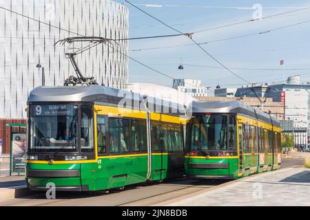 Tram al terminal ovest T2 a Jätkäsaari Helsinki Finlandia Foto Stock