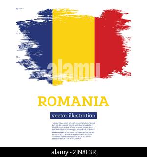 Bandiera Romania con tratti di pennello. Illustrazione vettoriale. Giorno dell'indipendenza. Illustrazione Vettoriale