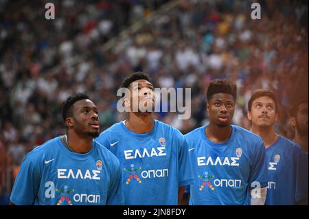 Atene, Grecia. 09th ago 2022. Gli Antetokunbros durante la partita amichevole tra la Nazionale greca e la Nazionale Spagnola allo Stadio OAKA il 9 agosto 2022 ad Atene, Grecia. Credit: Independent Photo Agency/Alamy Live News Foto Stock