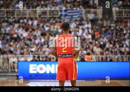 LORENZO BROWN #2 della Spagna Basketball Team reagisce durante l'amichevole incontro tra la Nazionale greca e la Nazionale Spagnola allo stadio OAKA Foto Stock