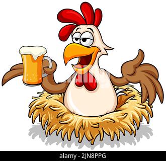 Cartoon rooster con illustrazione del vetro della birra Illustrazione Vettoriale