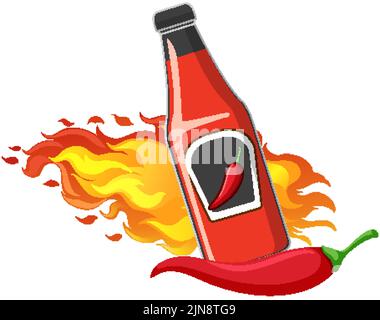 Bottiglia di salsa chili in illustrazione stile cartone animato Illustrazione Vettoriale