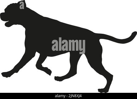 Silhouette nera per cani. Esecuzione e salto tedesco boxer cucciolo. Animali domestici. Isolato su sfondo bianco. Illustrazione vettoriale. Illustrazione Vettoriale