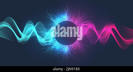 Visualizzazione delle onde di musica sonora. 3D forma d'onda sonora continua. Design del modello di esempio vocale Illustrazione Vettoriale
