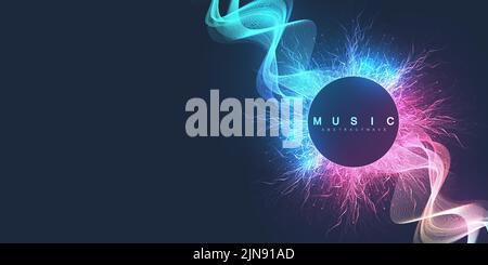 Visualizzazione delle onde di musica sonora. 3D forma d'onda sonora continua. Design del modello di esempio vocale Illustrazione Vettoriale