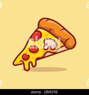 Illustrazione vettoriale di una deliziosa fetta di pizza peperoni con formaggio fuso, disegnata a mano, cartoon, piatta, carina Illustrazione Vettoriale