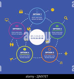 Il modello infografico blu modificabile con design circolare Illustrazione Vettoriale