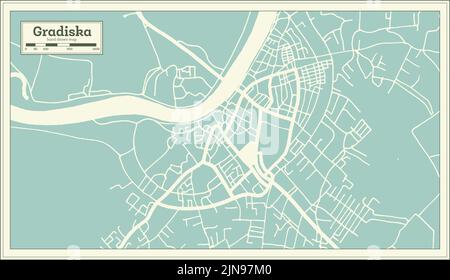 Mappa della città di Gradiska Bosnia-Erzegovina in stile retrò. Mappa di contorno. Illustrazione vettoriale. Illustrazione Vettoriale