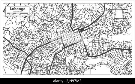 Lubango Angola Mappa della città in bianco e nero in stile retro isolato su bianco. Mappa di contorno. Illustrazione vettoriale. Illustrazione Vettoriale