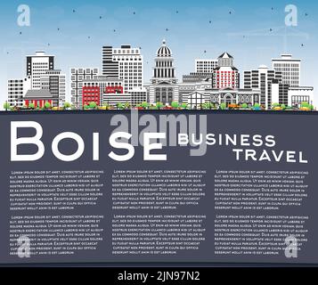 Boise Idaho City Skyline con edifici a colori, Blue Sky e Copy Space. Illustrazione vettoriale. Boise USA città con punti di riferimento. Illustrazione Vettoriale