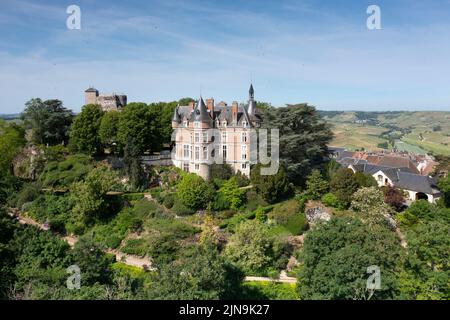 Francia, Cher, Berry, Sancerre, castello e tenere, Chiamato la torre Fiefs (vista aerea) // Francia, Cher (18), région du Berry, Sancerre, Château et donjon Foto Stock